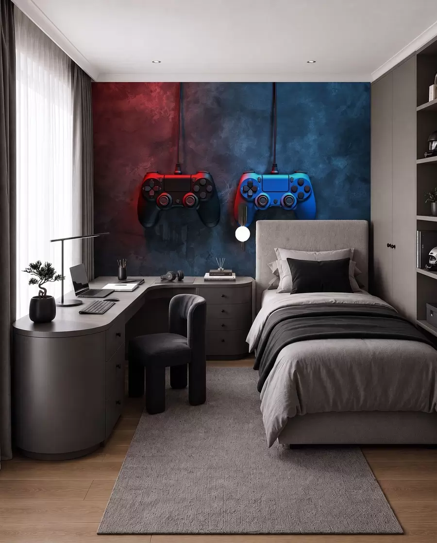 zidne murale crno-plavi DualShock na tamnoj pozadini w01189