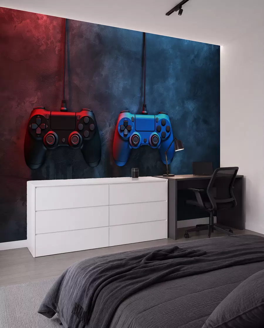 zidne murale crno-plavi DualShock na tamnoj pozadini w01189