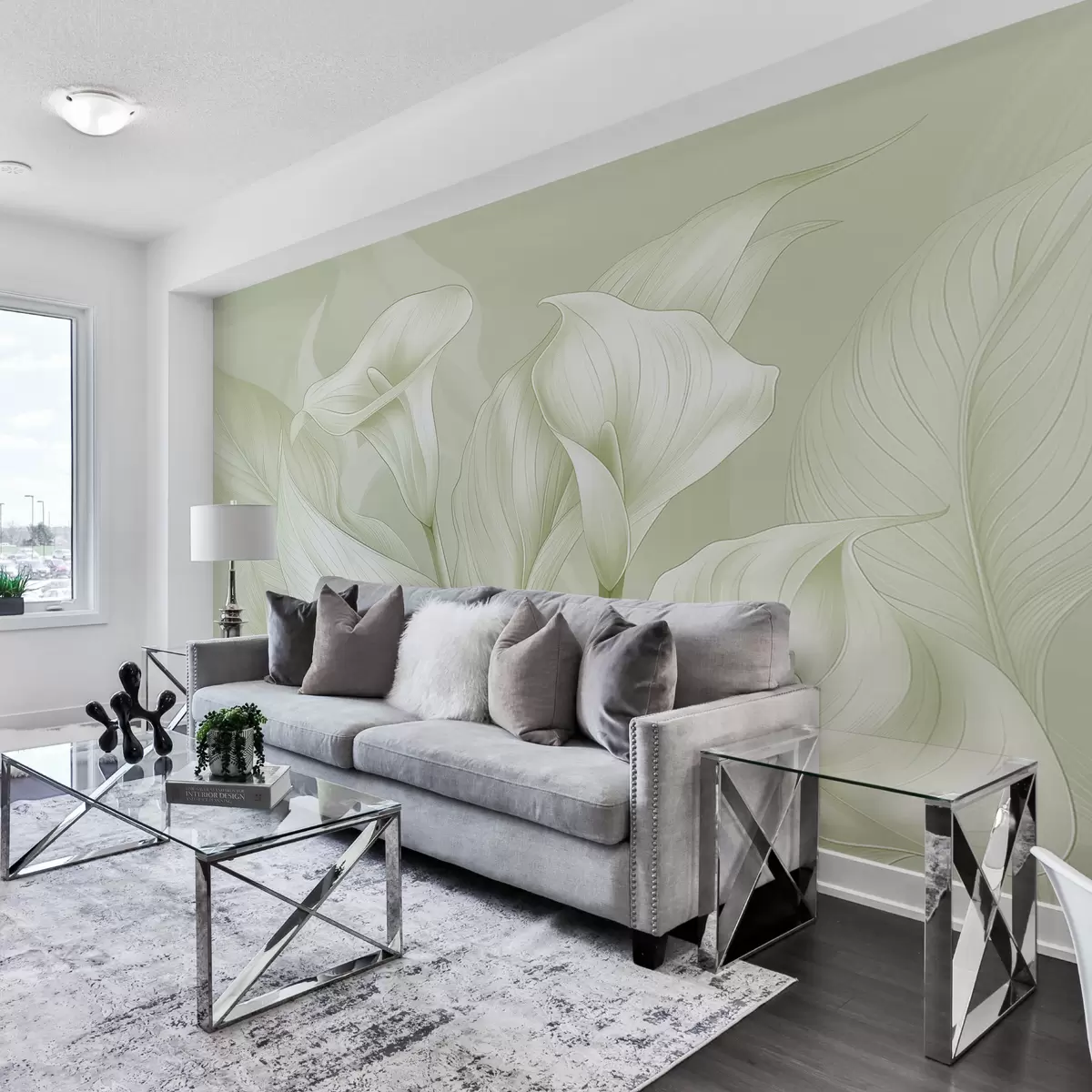 zidne murale nježno cvijeće zelene boje w01195v3