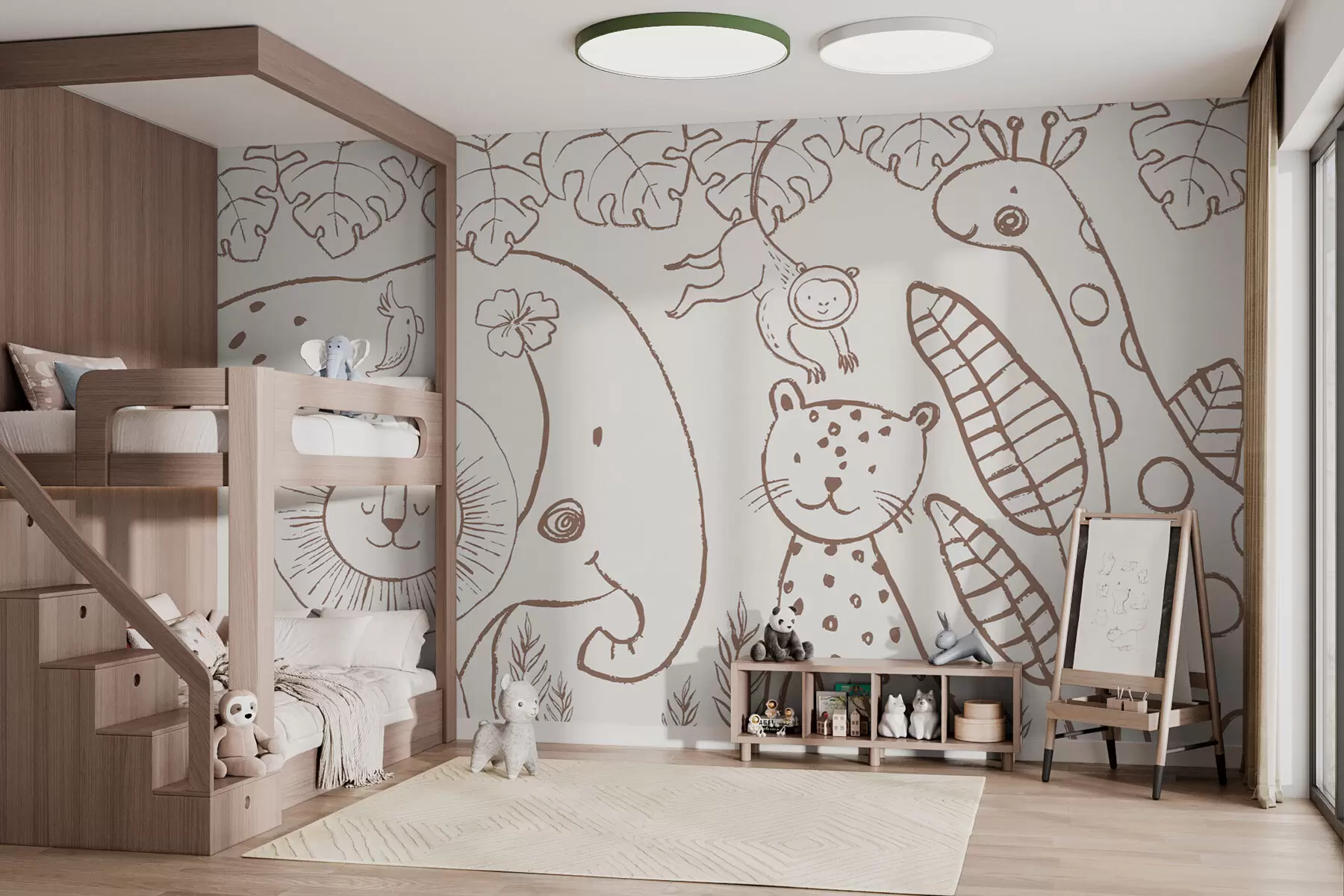 zidne murale Smiješne afričke životinje u skandinavskom stilu za djecu w01268