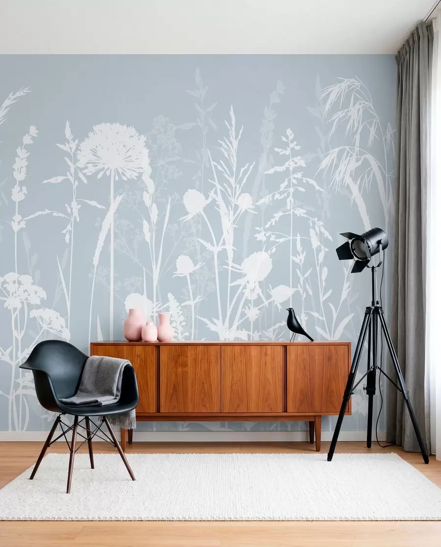zidne murale Nježne poljske biljke i cvijeće minimalizam sive boje w01270v4