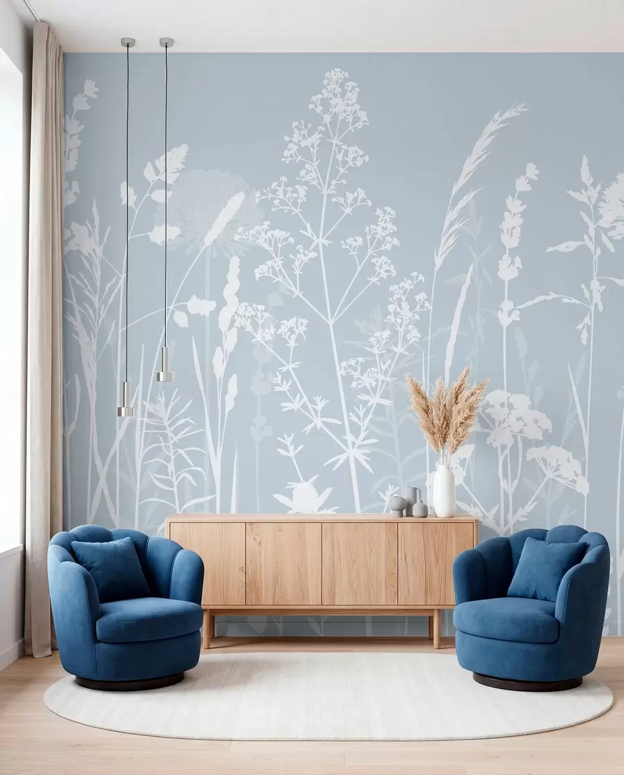 zidne murale Nježne poljske biljke i cvijeće minimalizam sive boje w01270v4