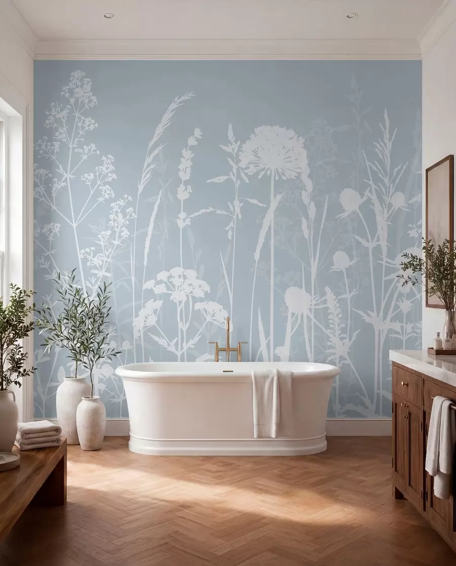 zidne murale Nježne poljske biljke i cvijeće minimalizam sive boje w01270v4