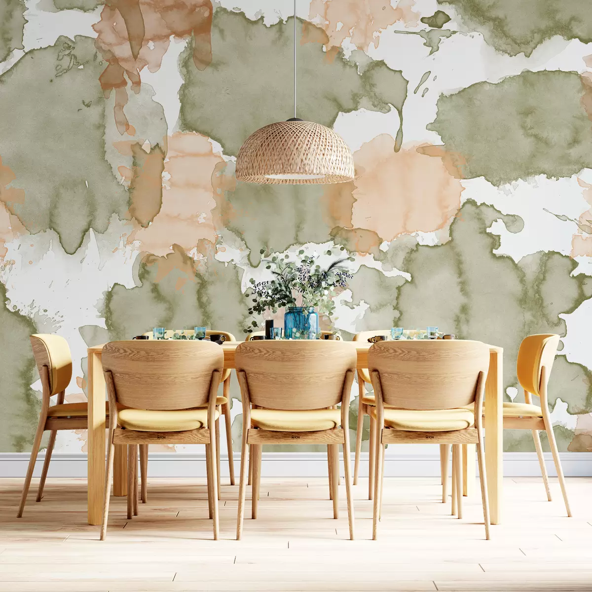 zidne murale Apstrakcija akvarela, crtanje uzorka, prirodne zelene i bež boje w01284v1