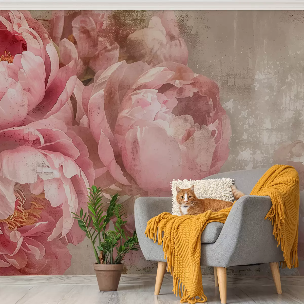 zidne murale Vintage božuri w01323