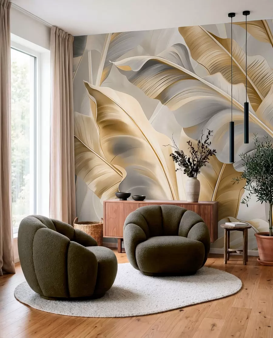 zidne murale Kremasti listovi banane w07876