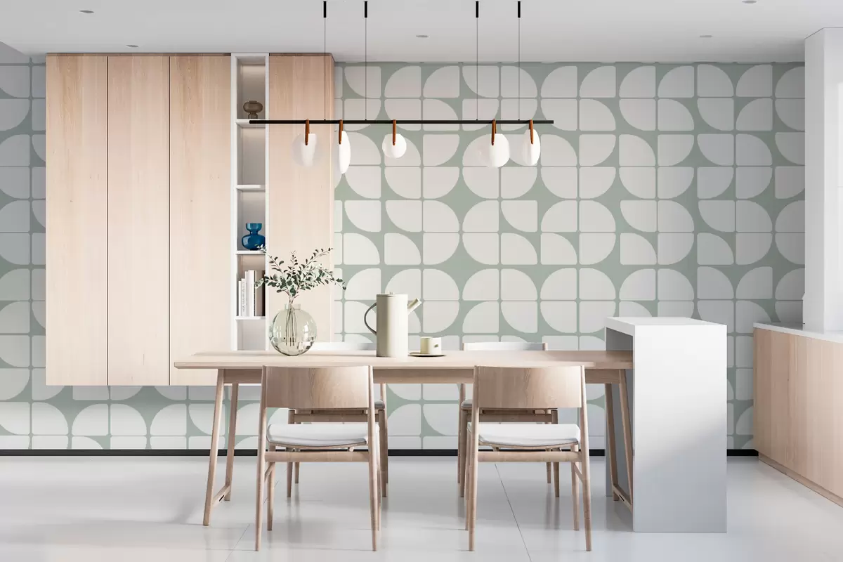 zidne murale Geometrijska tapeta bauhaus stil retro trend u tamnozelenoj boji w07907v2