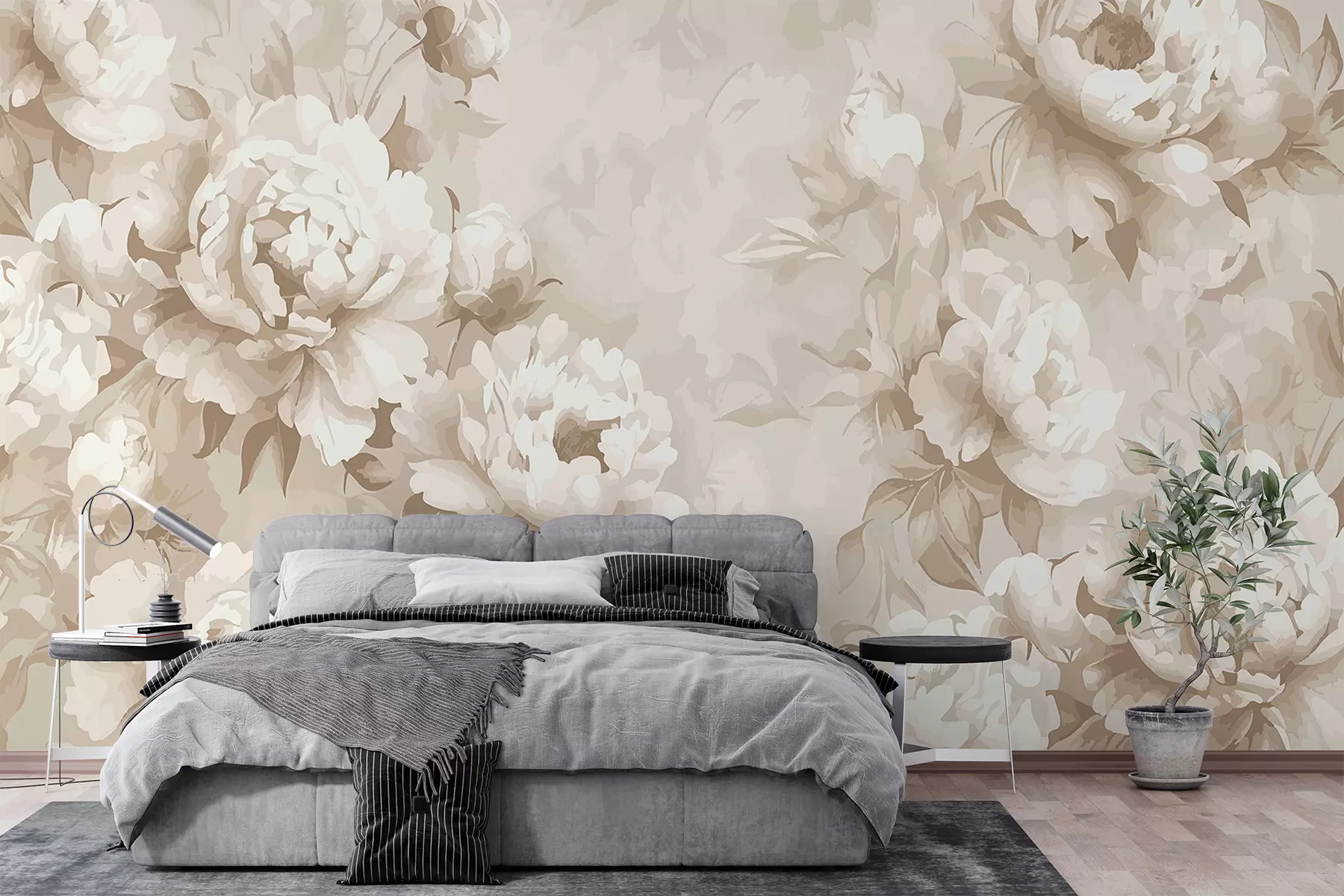 zidne murale Božuri u blijedim i nježnim bojama w07891