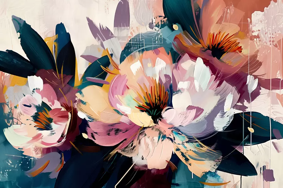 zidne murale Veliki cvjetovi naslikani su uljem w07940