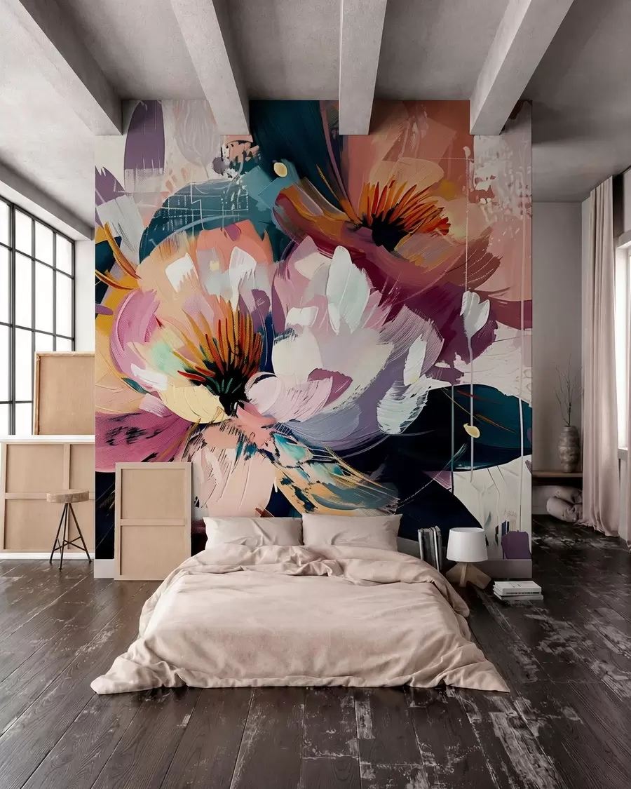 zidne murale Veliki cvjetovi naslikani su uljem w07940