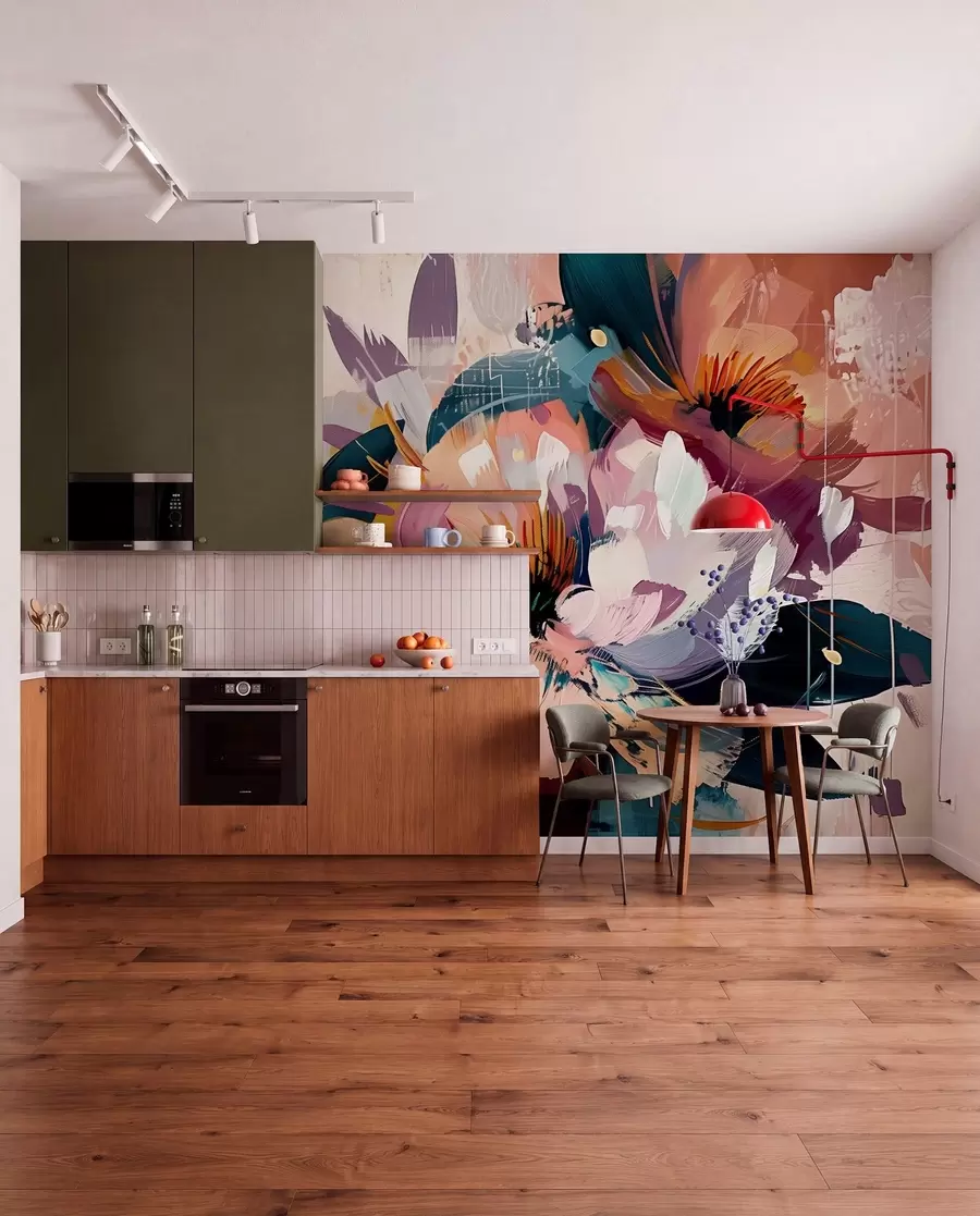 zidne murale Veliki cvjetovi naslikani su uljem w07940