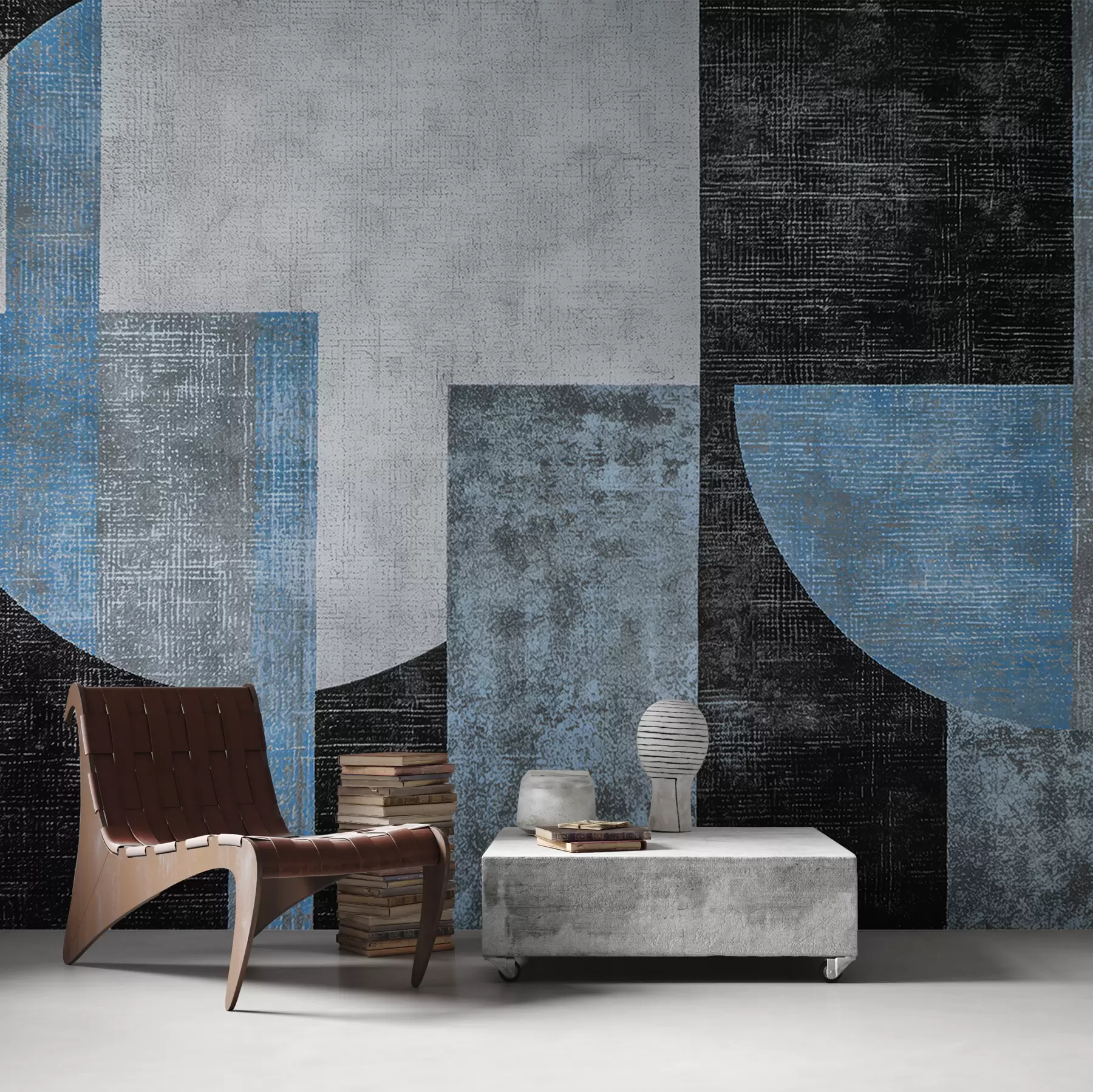 zidne murale Moderna teksturirana apstrakcija u crnoj i plavoj boji w07878v1