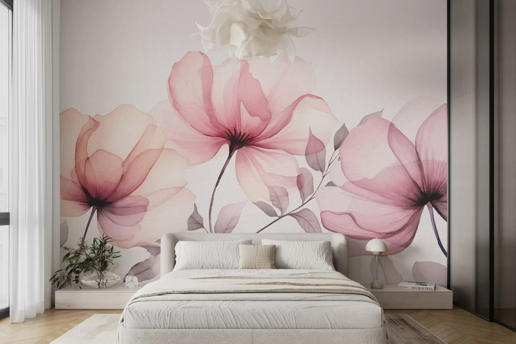 zidne murale veliki ružičasti akvarel cvjetovi w07956
