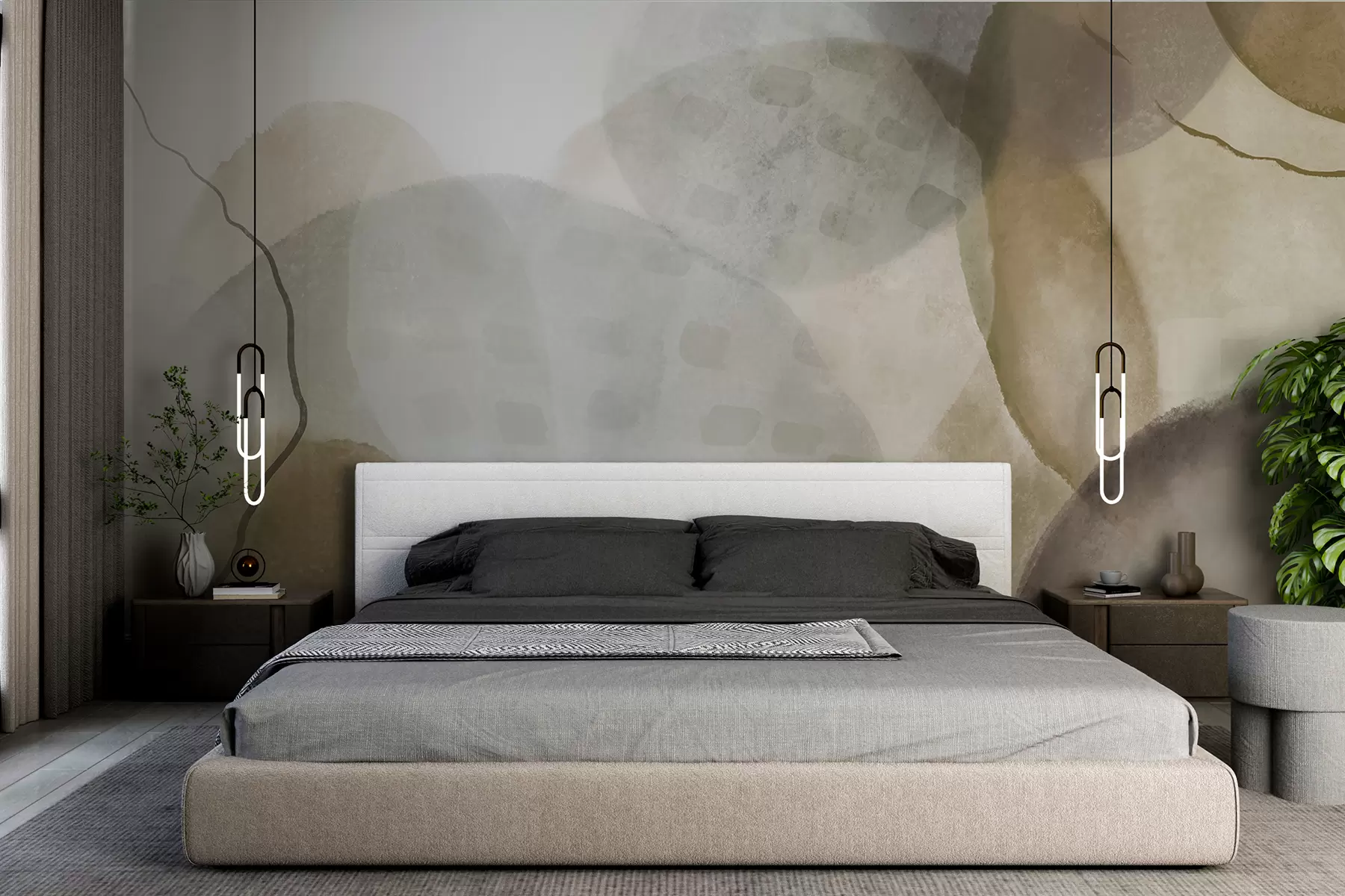 zidne murale Meki, akvarel apstraktni oblici u nijansama smeđe, sepije i bijele w07926v1