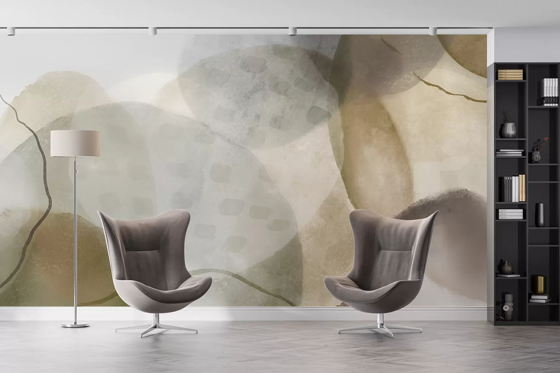 zidne murale Meki, akvarel apstraktni oblici u nijansama smeđe, sepije i bijele w07926v1