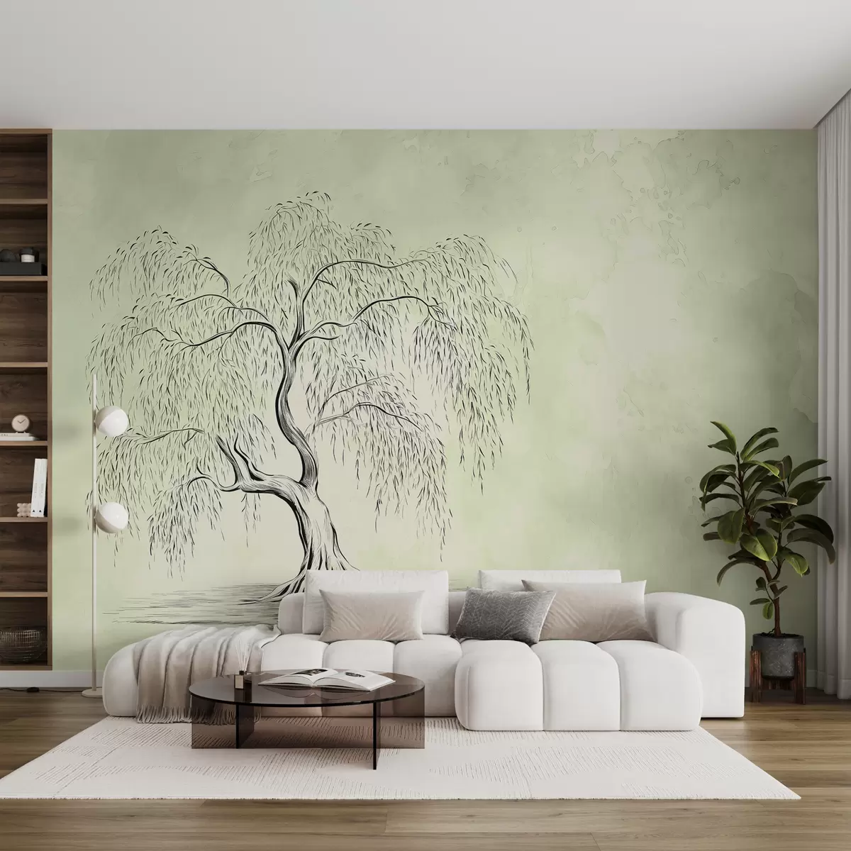 zidne murale Stablo vrbe na zeleno sivoj akvarel pozadini w07969v1
