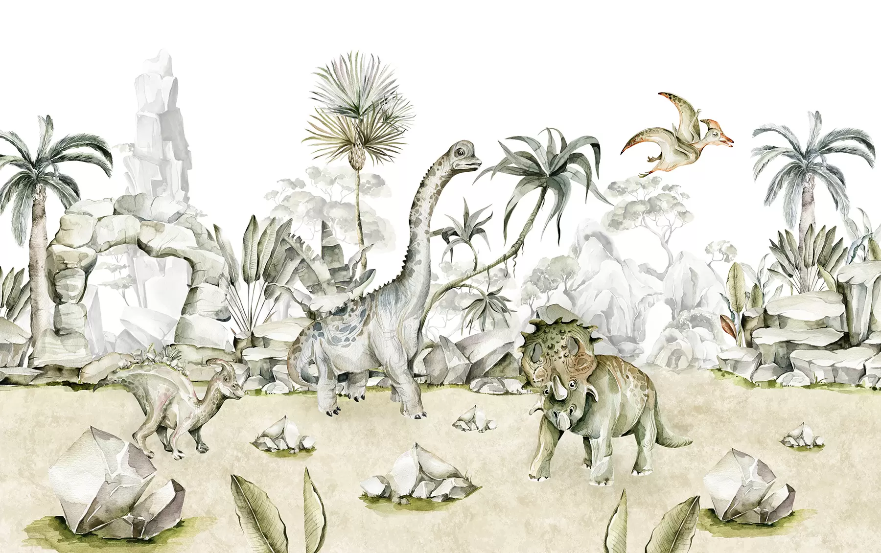 zidne murale Svijet dinosaura u stilu akvarela w00847
