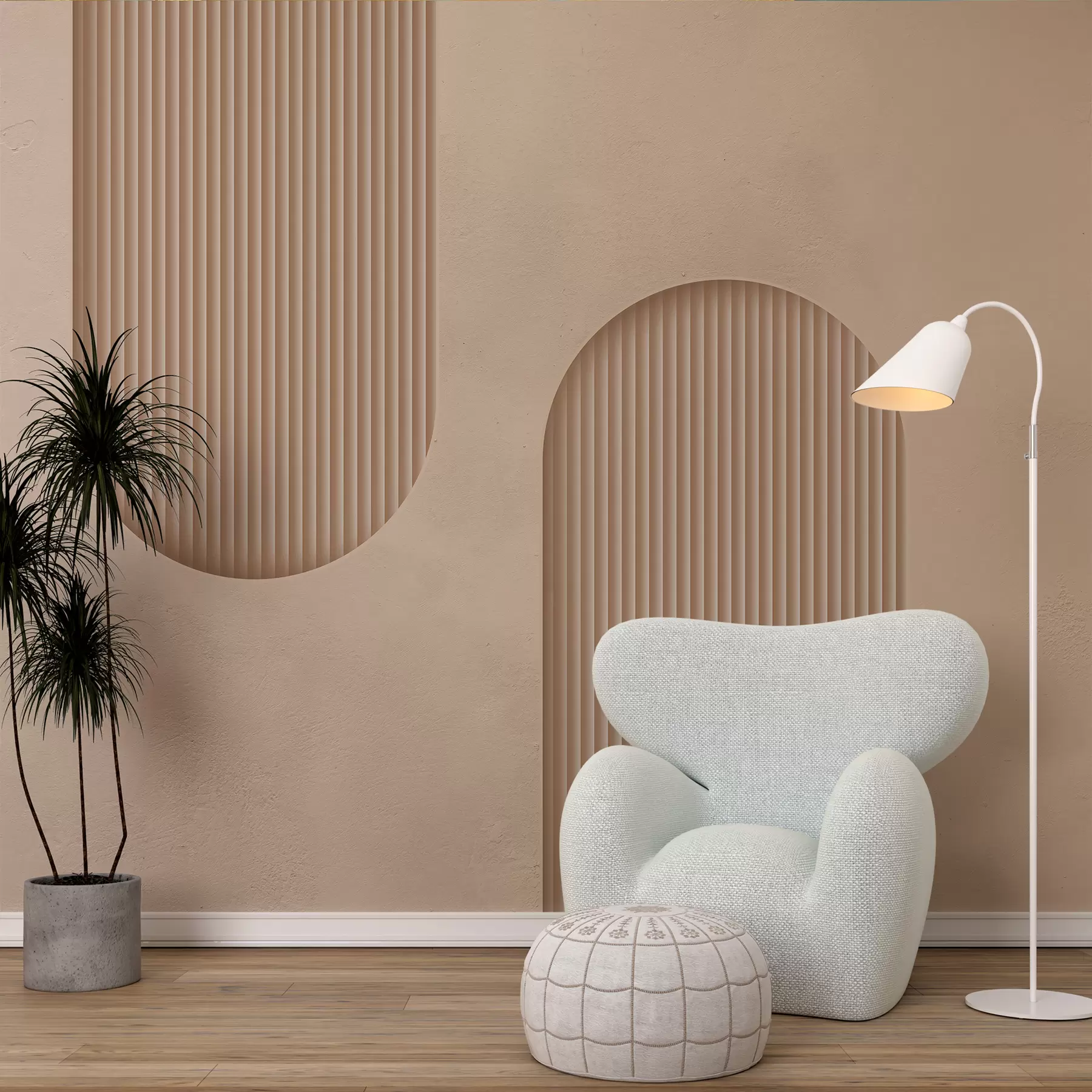 zidne murale Art Deco teksturirana tapeta u toplim bež tonovima. Imitacija volumetrijskih lukova    w08048
