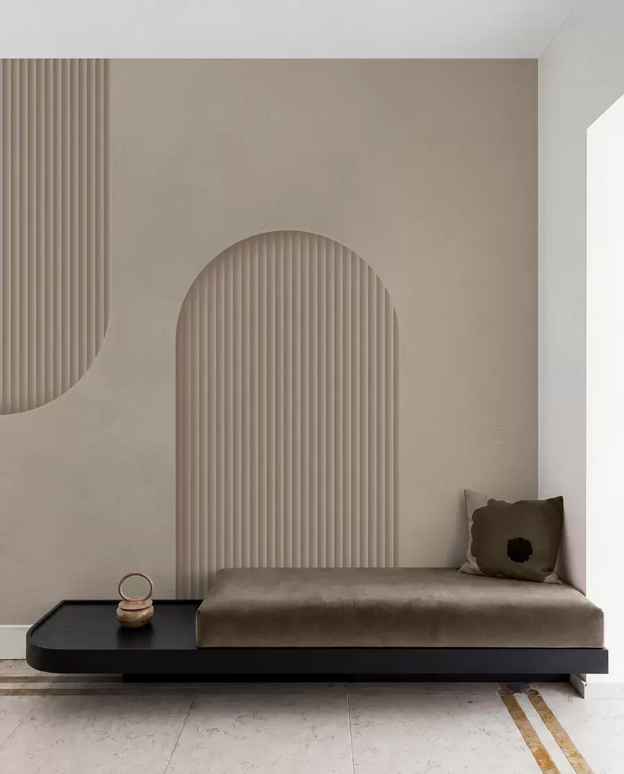zidne murale Art Deco teksturirana tapeta u toplim bež tonovima. Imitacija volumetrijskih lukova    w08048