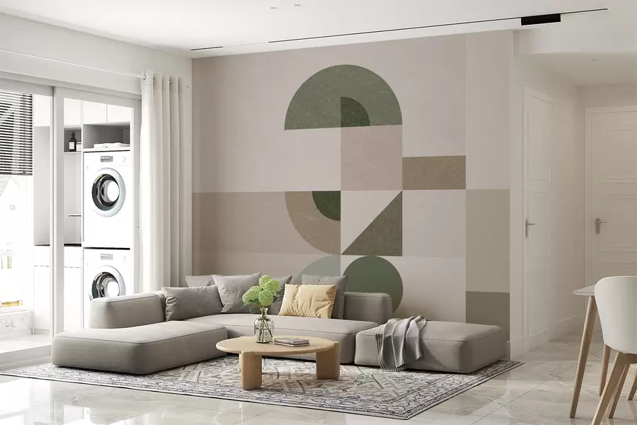 zidne murale Apstraktna teksturirana geometrija u stilu Art Deco u bež, smeđim i zelenim nijansama w08049