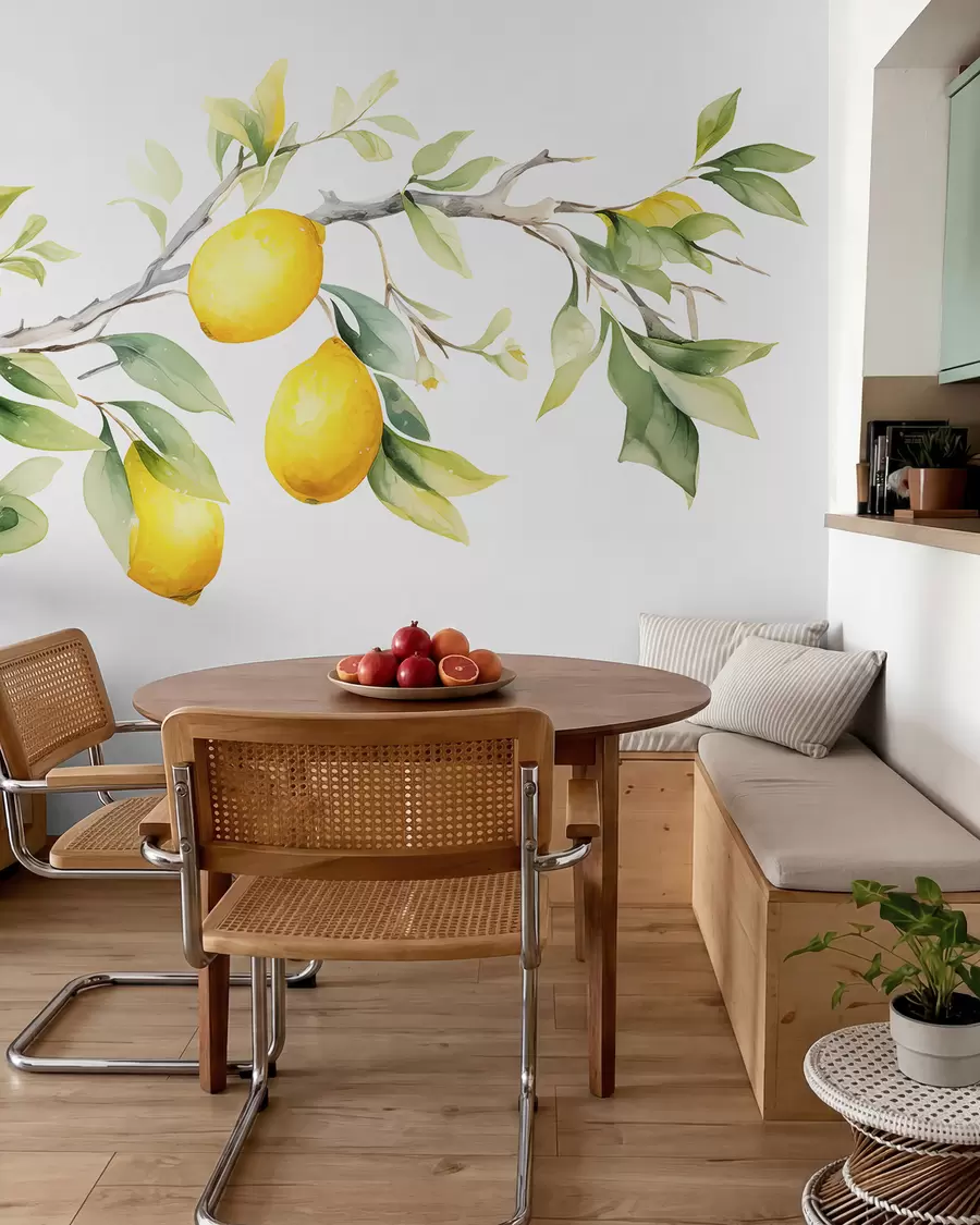 zidne murale Akvarel grana s lišćem i plodovima limuna w08096