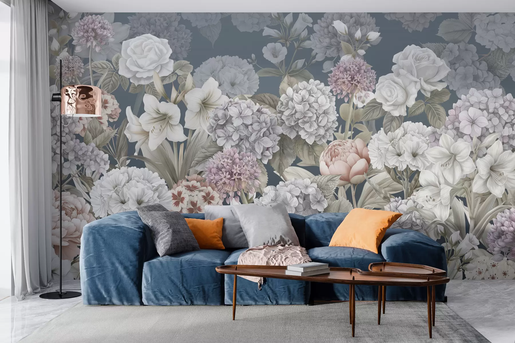 zidne murale Čarobni ljetni vrt na plavoj pozadini w08140v1