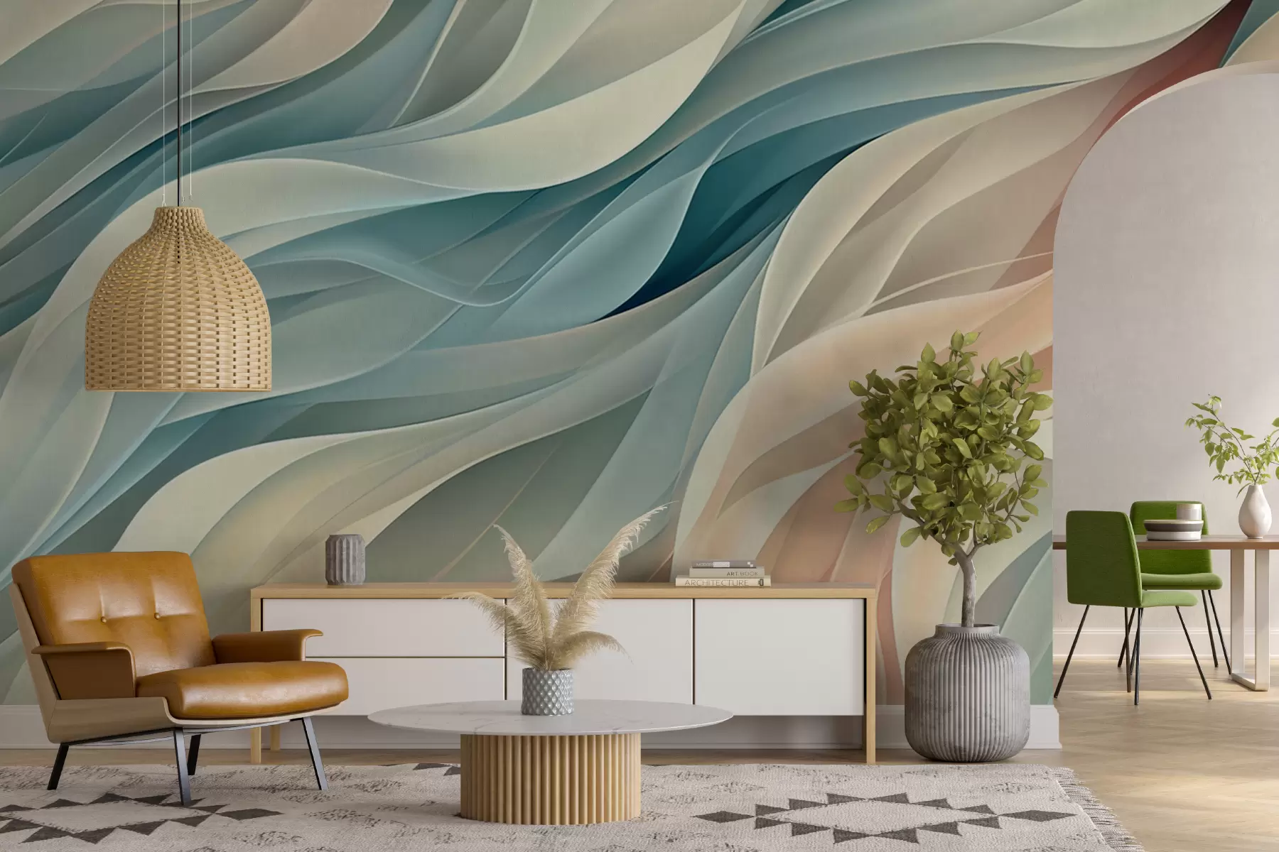 zidne murale Očaravajući apstraktni dizajn s mekim pastelnim valovima w01335