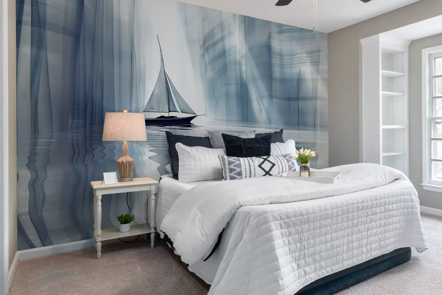 zidne murale Čamac na vodi u futurističkom stilu s plavim bojama w01338