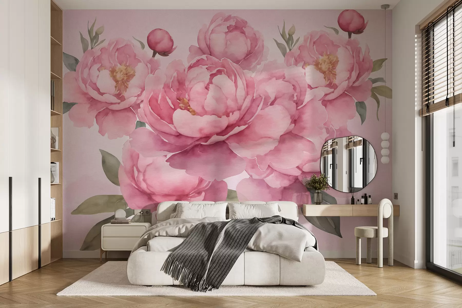 zidne murale Veliki ružičasti božuri s akvarelnim bojama w01378