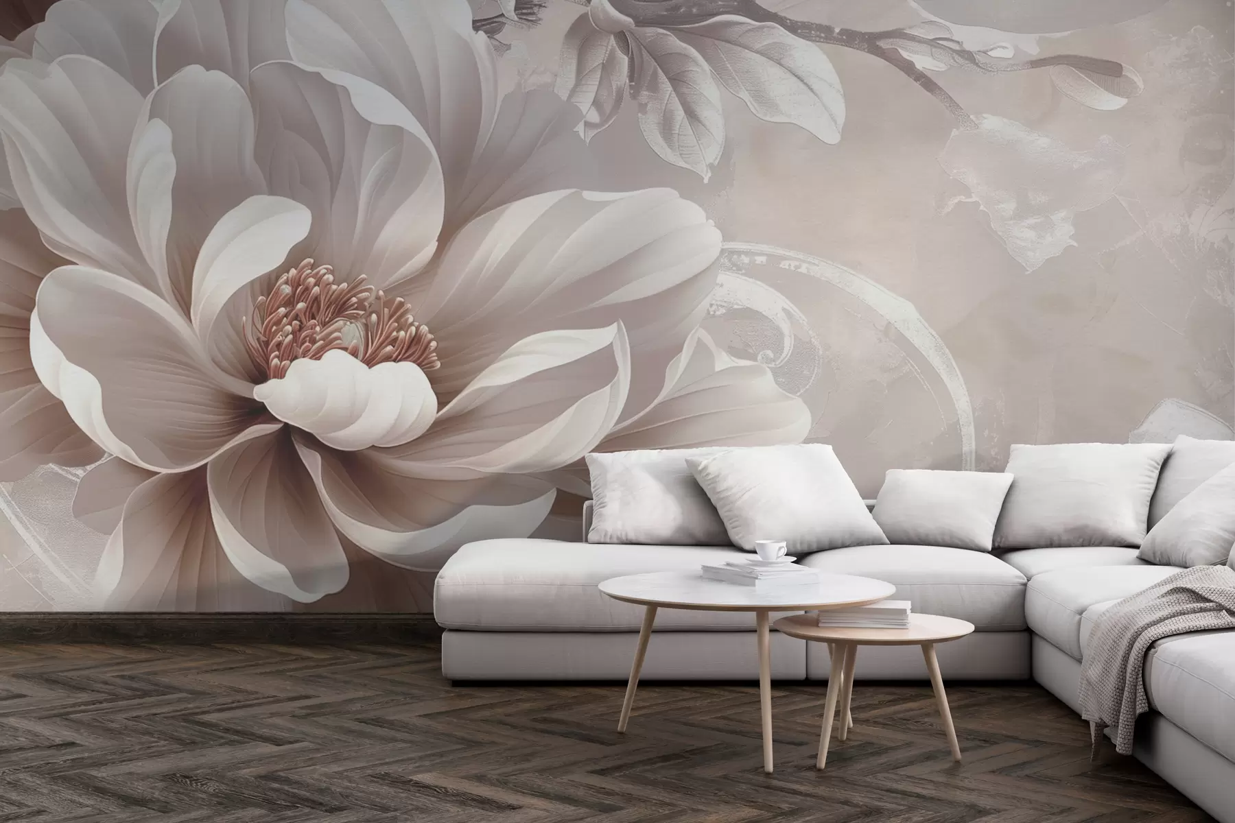 zidne murale Veliki prašnjavi ružičasti cvijet na grunge zidu w08181v1