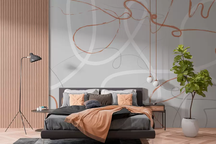 zidne murale Apstraktne narančaste linije na sivoj pozadini w01455