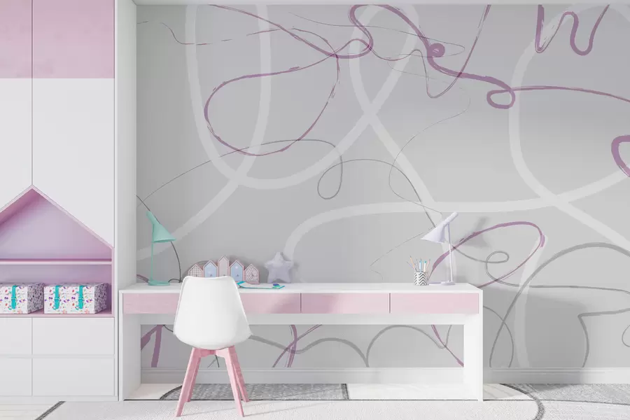 zidne murale Apstraktne ljubičaste linije na sivoj pozadini w01455v2
