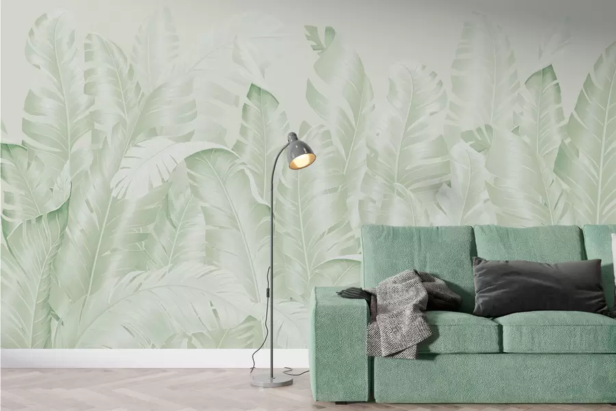 zidne murale Trendovsko pastelno tropsko zeleno lišće w01481v2