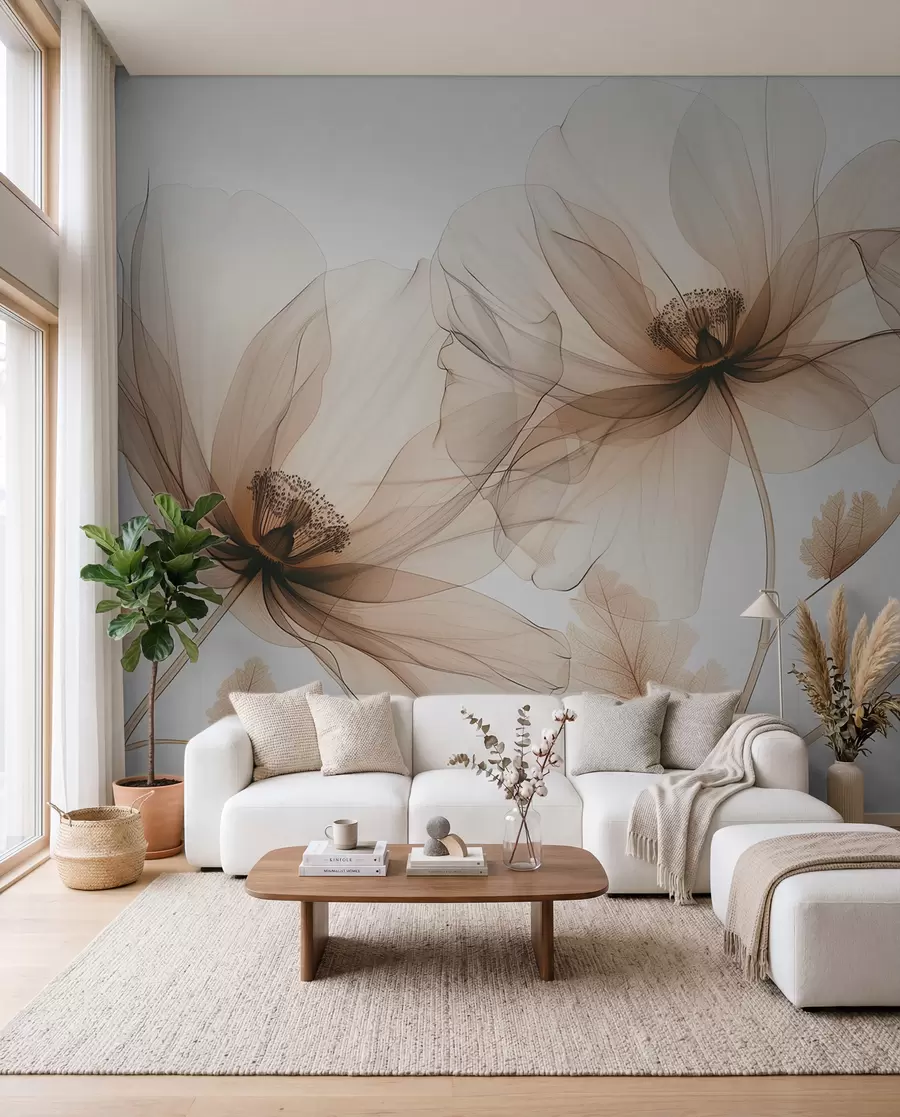 zidne murale Cvjetovi u bakrenoj tinti w01482