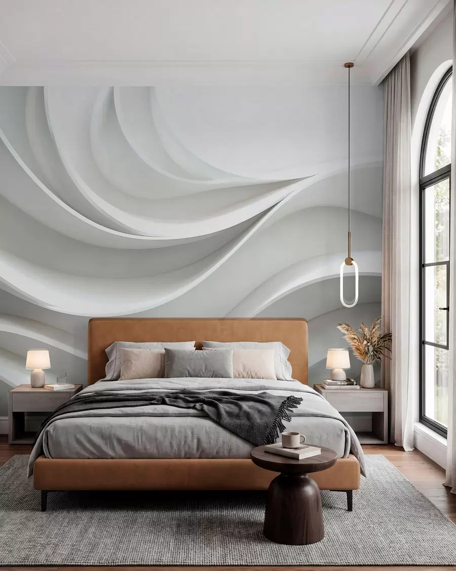 zidne murale Bijeli 3D volumetrijski apstraktni oblik vala w01471