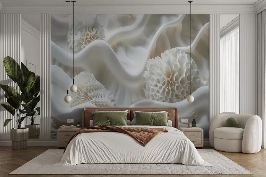 zidne murale Apstraktna valovita pozadina bijelih oblika u 3D stilu w01475
