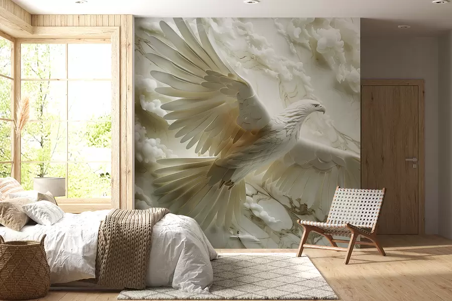 zidne murale 3D bijeli orao na pozadini oblaka i mramora w01477
