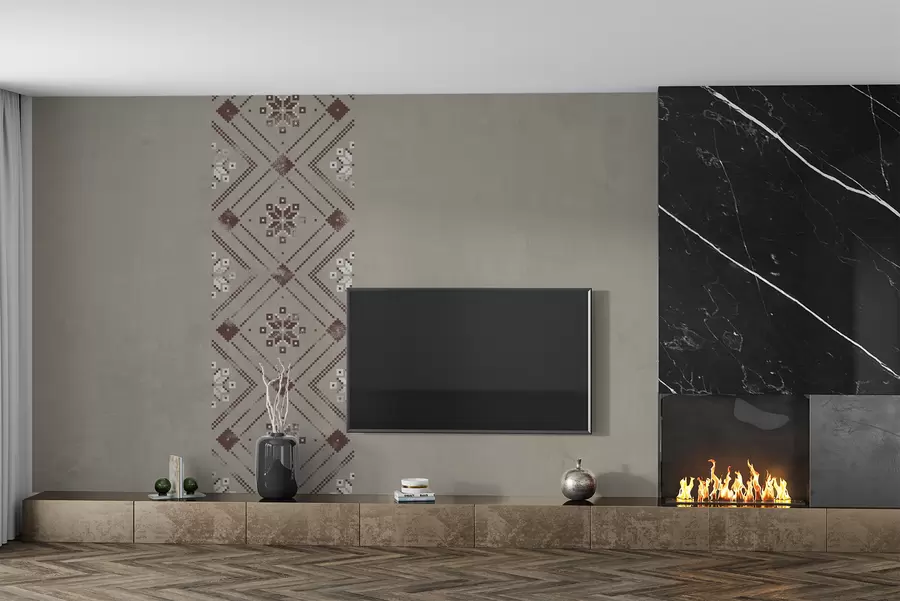 zidne murale Domoljubne teksturirane tapete s minimalističkim ukrasima u ukrajinskom stilu u smeđim nijansama w01027v1