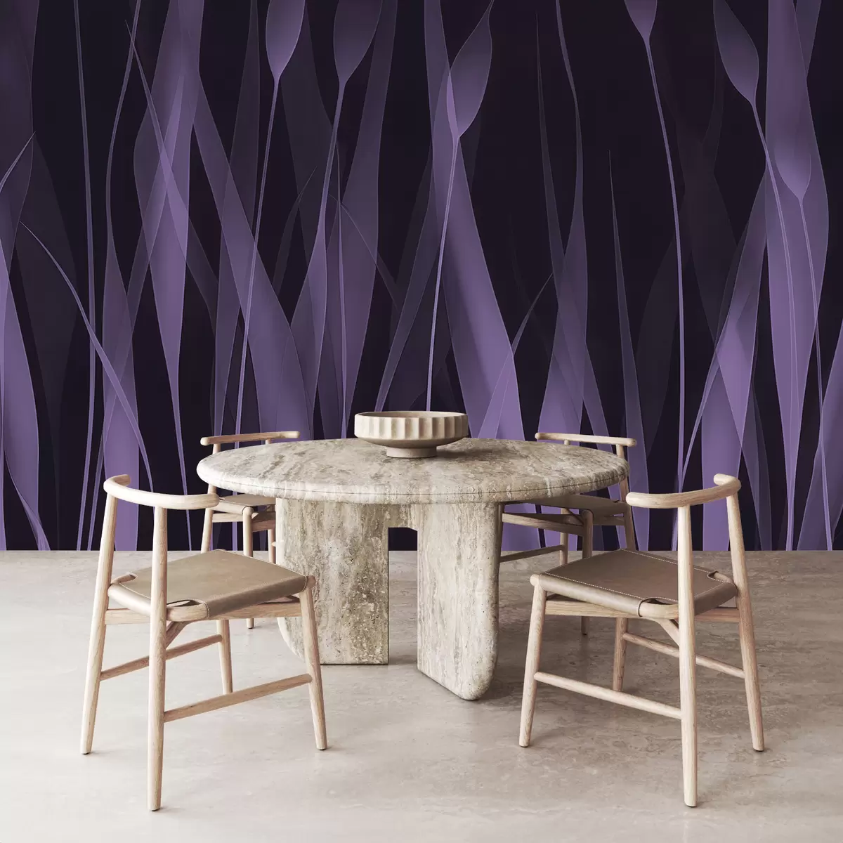 zidne murale Nježno ljubičasto lišće na tamnoj pozadini w01019v1