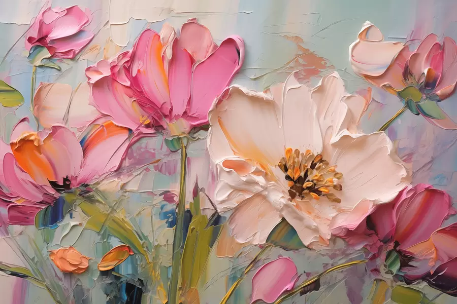 zidne murale Jarko ružičasto cvijeće na svijetlo plavoj sivoj pozadini w01039