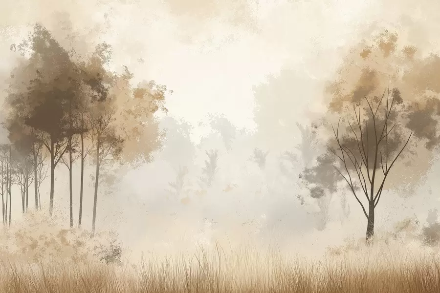 zidne murale Prirodni pejzaži, drveće u šumi, grunge tekstura, bež boje w01564