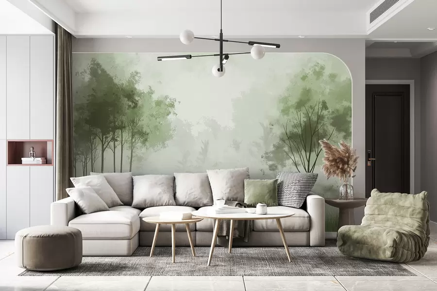 zidne murale Prirodni pejzaži, drveće u šumi, grunge tekstura, zelene boje w01564v2