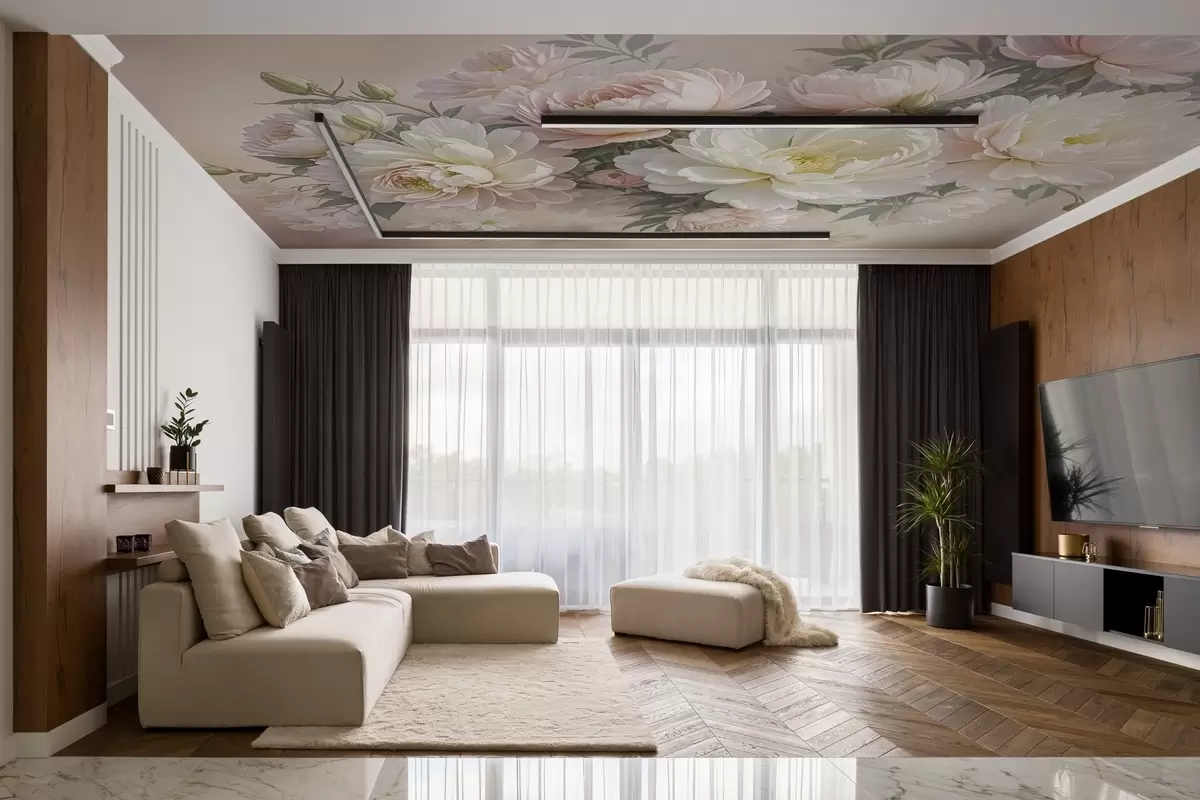 zidne murale Buket bujnih božura pastelnih boja i drugog cvijeća na mekoj, zamućenoj pozadini  w08276