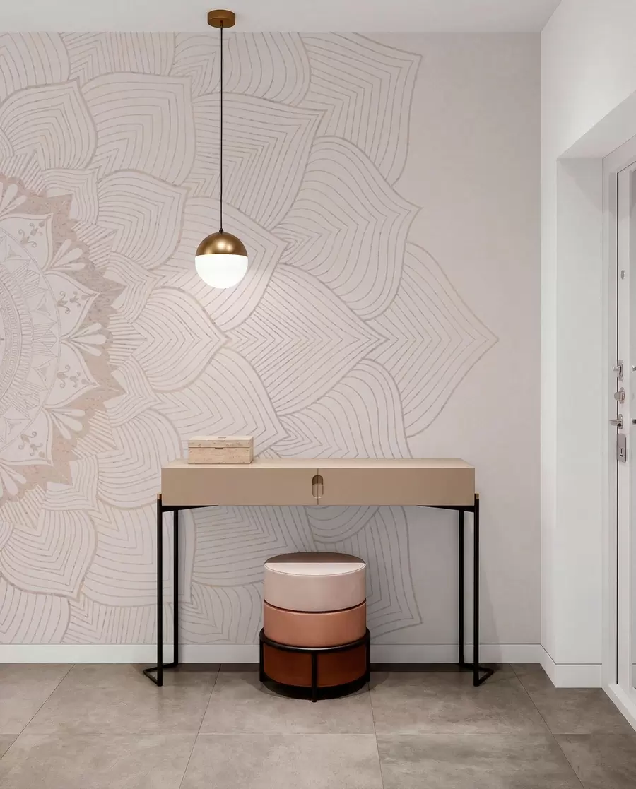 zidne murale Okrugla mandala, tapeta za prostor za jogu ili za usklađivanje osobnog prostora. Zidna mandala u toplim pastelnim bojama na teksturiranoj nepravilnoj pozadini w01088