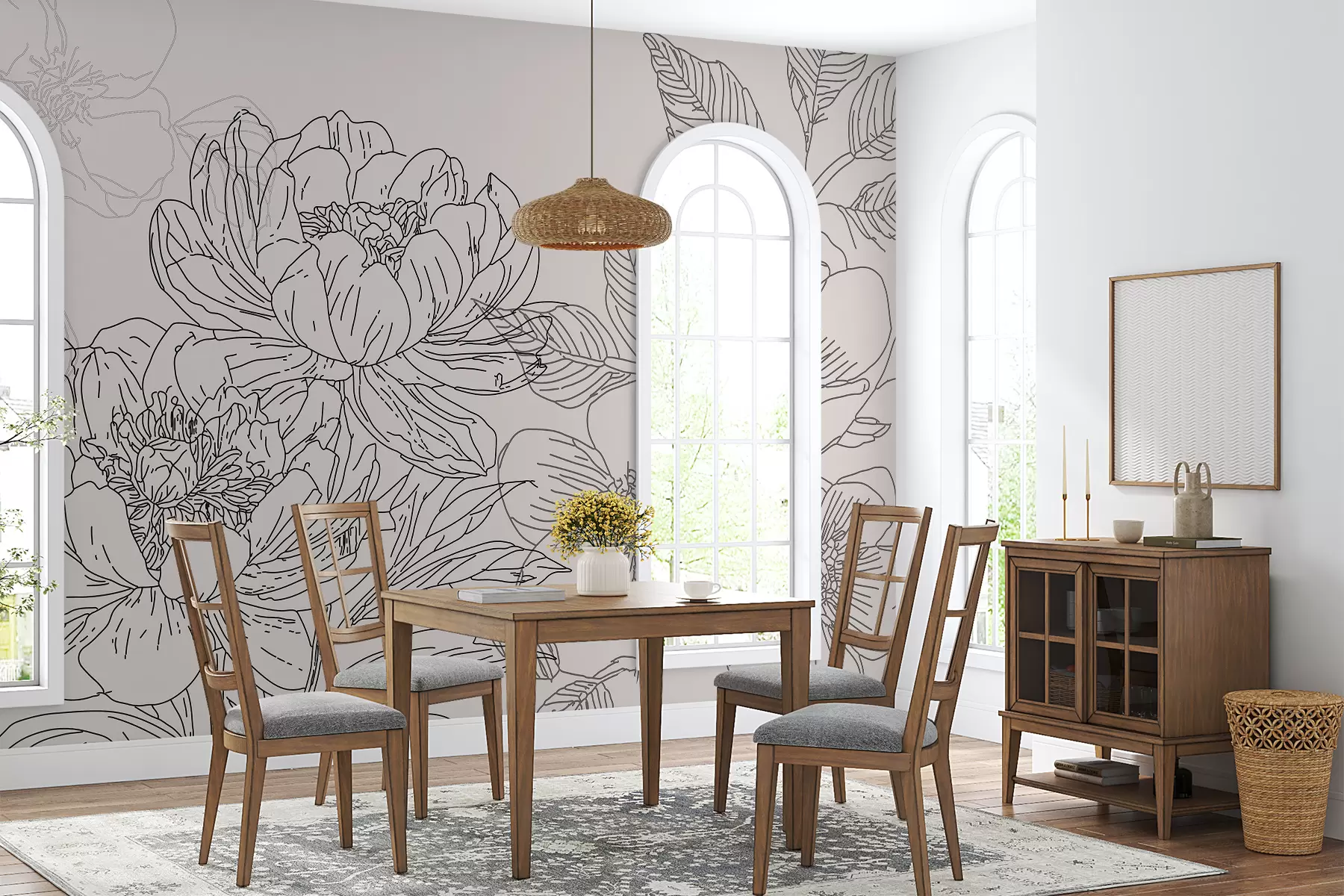 zidne murale Linearni cvjetovi u crnoj boji w01530v1