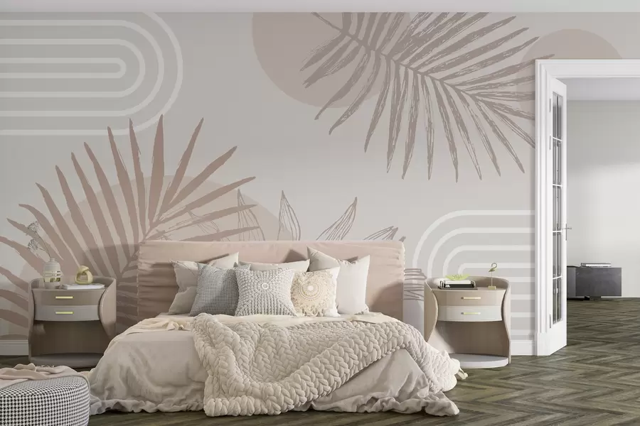 zidne murale Geometrijska tapeta s palminim lišćem u boho stilu w01601