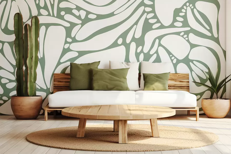 zidne murale Apstraktni geometrijski uzorak, plemenski stil, svijetlo zelena boja w01623v2