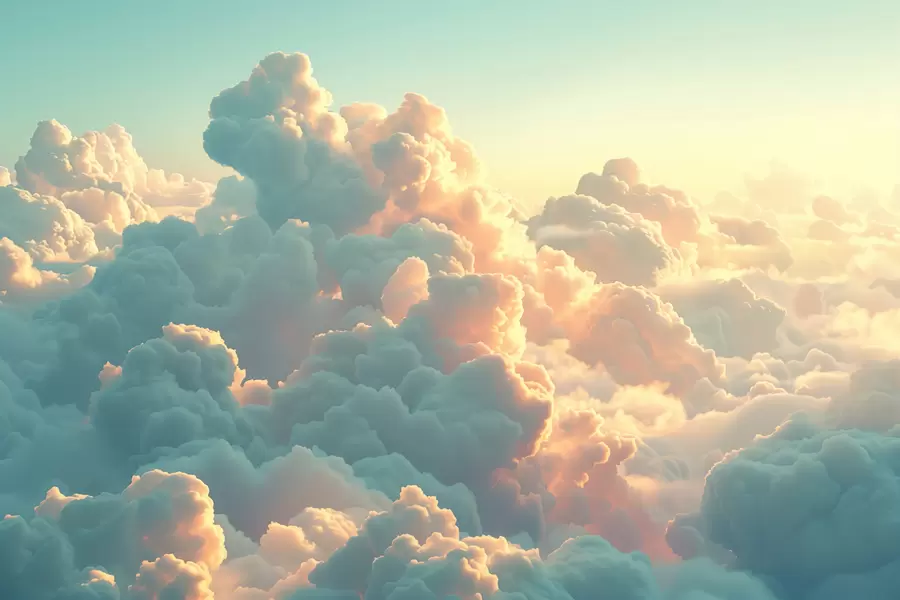 zidne murale Svijetlo nebo s mnogo oblaka u svijetlim bojama w01543