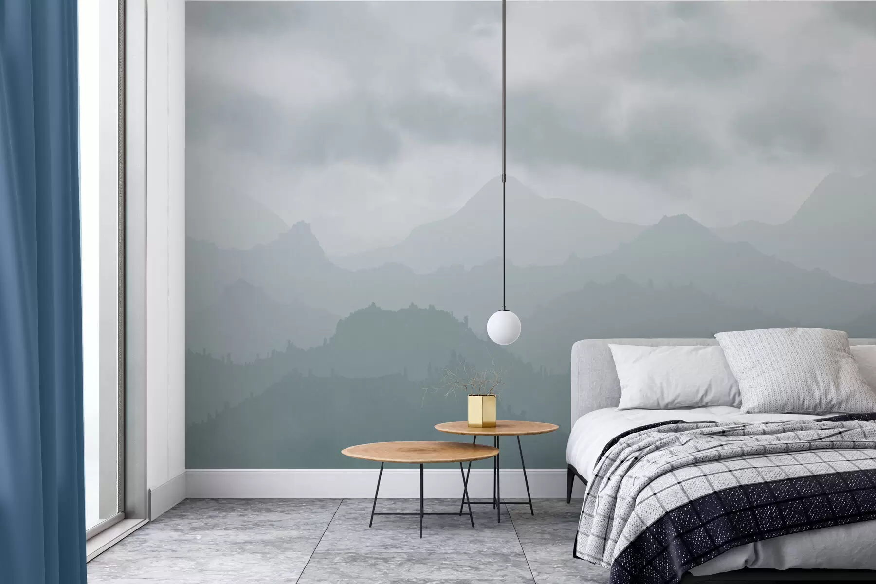 zidne murale Maglovite planine s cirusima plavim oblacima na nebu w01637v2