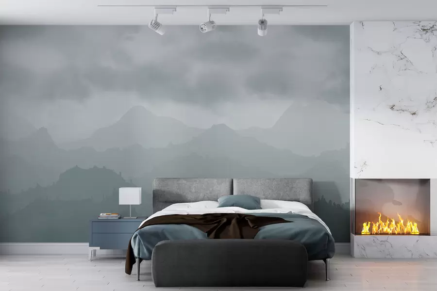 zidne murale Maglovite planine s cirusima plavim oblacima na nebu w01637v2